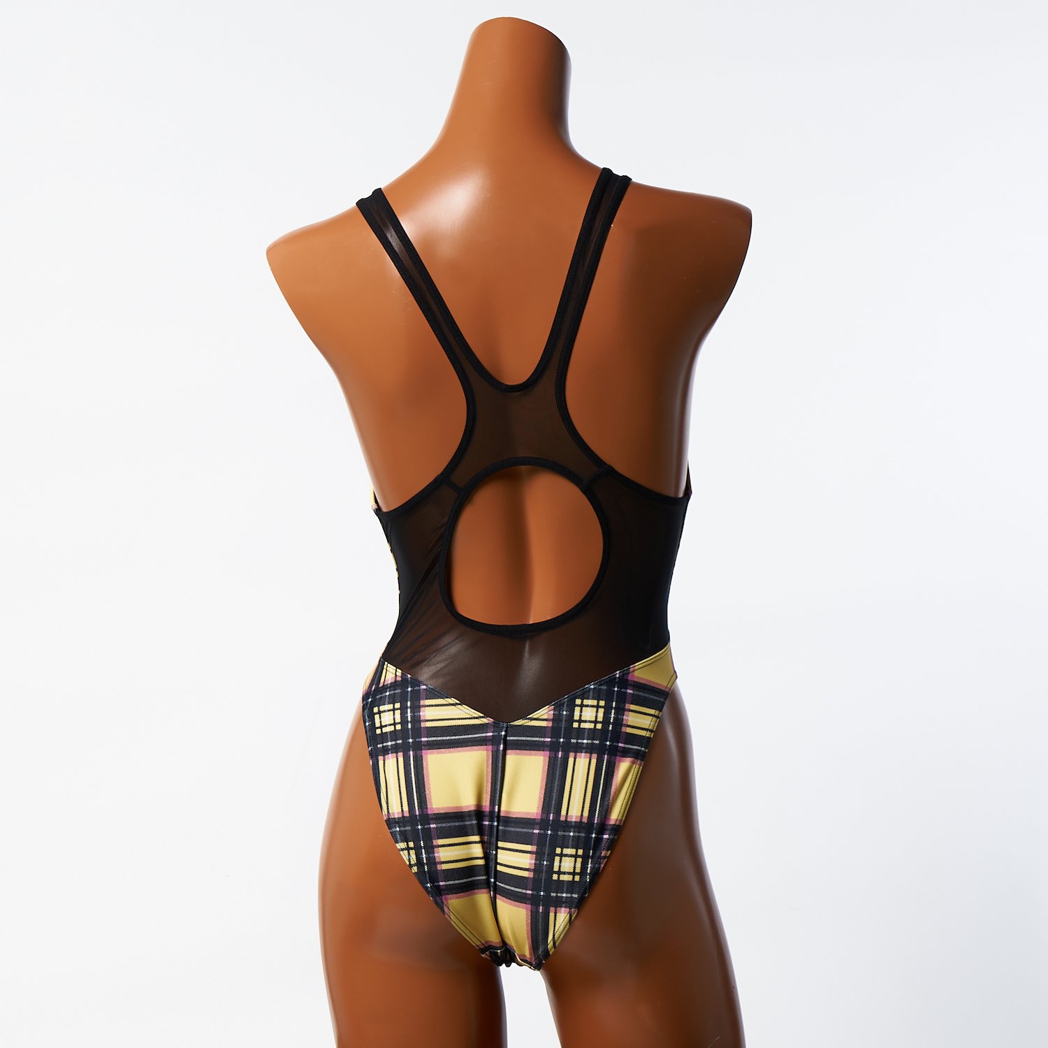 【PS-OP-22-001 Plus】 タータンプリントワンピーススイムスーツ/ TARTAN print One-piece  Swimsuit（ソフトストレッチ素材）(KW)