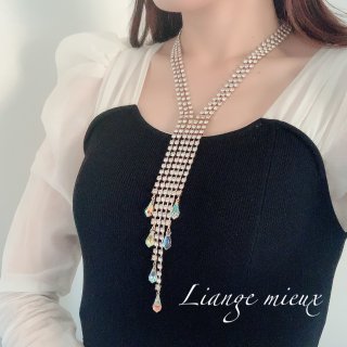 Floating Crystal necklace(スワロフスキーダイヤレーンの3連ネックレス)