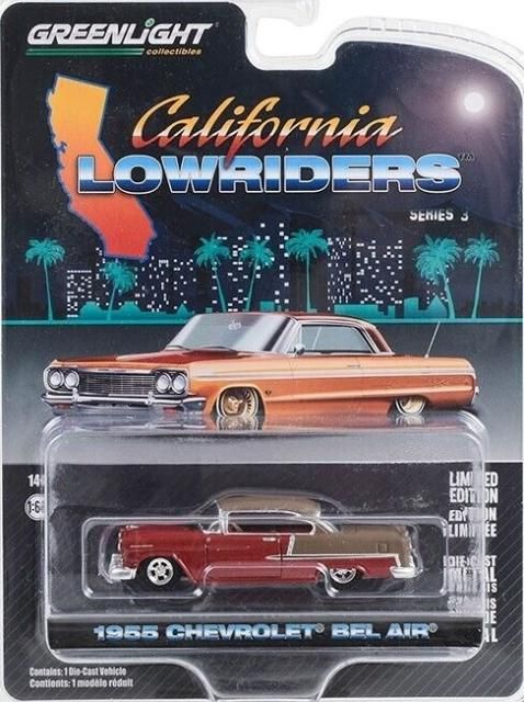 グリーンライト CALIFORNIA LOWRIDERS 1/64 1955 シボレー ベルエア RUBY RED/MATTE BRONZE