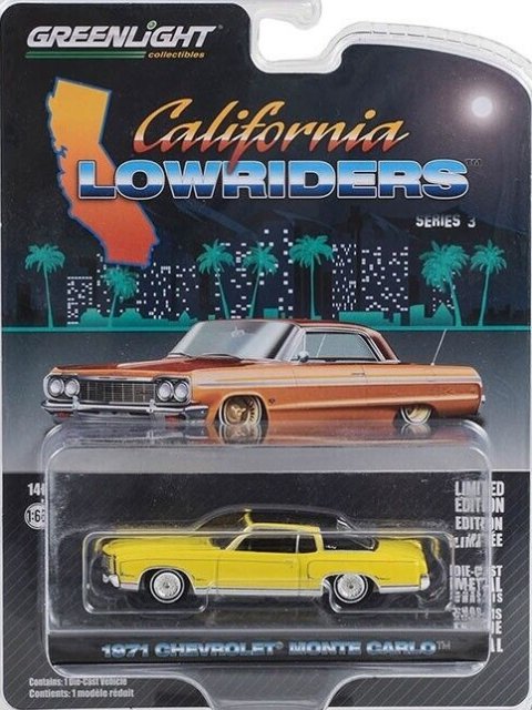 グリーンライト CALIFORNIA LOWRIDERS 1/64 1971 シボレー モンテカルロ SUNFLOWER YELLOW  ノーブルホビーズ　アメ車ミニカー＆US雑貨の通販ショップ