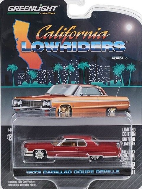グリーンライト CALIFORNIA LOWRIDERS 1/64 1973 キャデラック クーペ デビル CUSTOM MAROON  ノーブルホビーズ　アメ車ミニカー＆US雑貨の通販ショップ