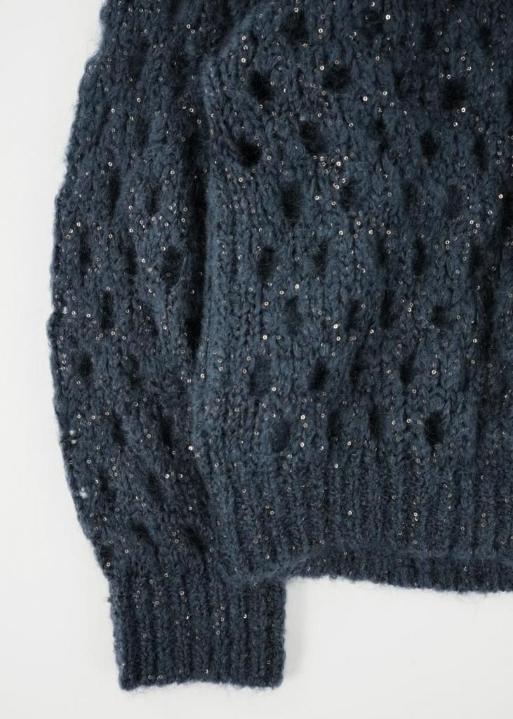 ブルネロクチネリ　ネイビーサマーニットカーディガン 美品☆ブルネロクチネリ 極上リネン＆シルク クロップド