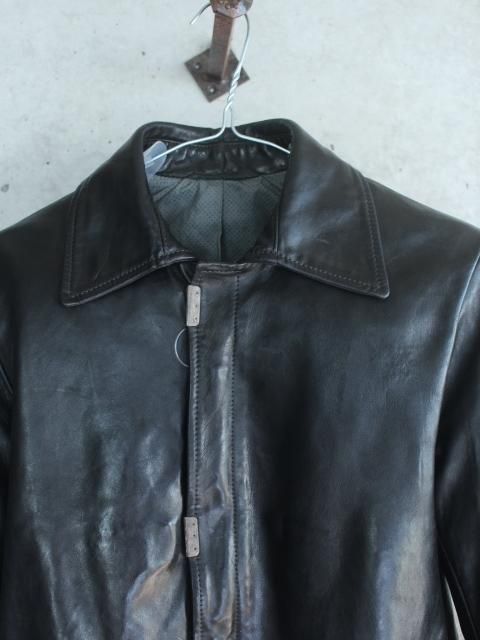 O.DYED LINED DRIP-RUBBERED LEATHER JACKET / CAROL CHRISTIAN