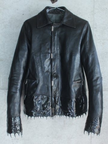  O.DYED LINED DRIP-RUBBERED LEATHER JACKET
