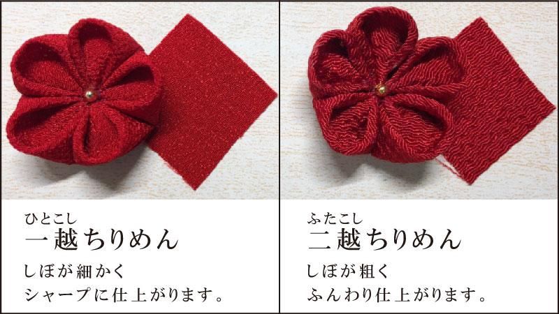 一越と二越のつまみ細工生地の比較写真