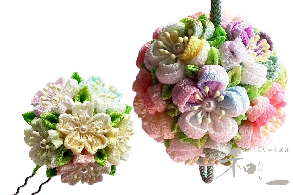丸つまみで作った桜の花のつまみ細工作品