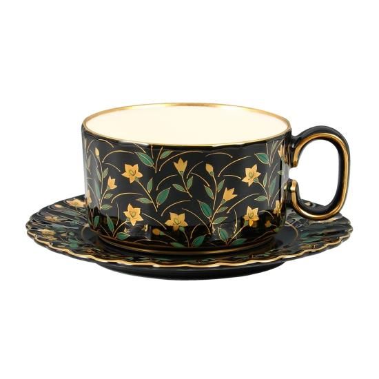 黒釉桔梗小紋 紅茶碗皿 - ナカヤマ販売オンラインショップ