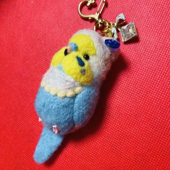 羊毛フェルト 可愛い中雛セキセイインコ キーホルダー 雛 鳥 ゆこりん 