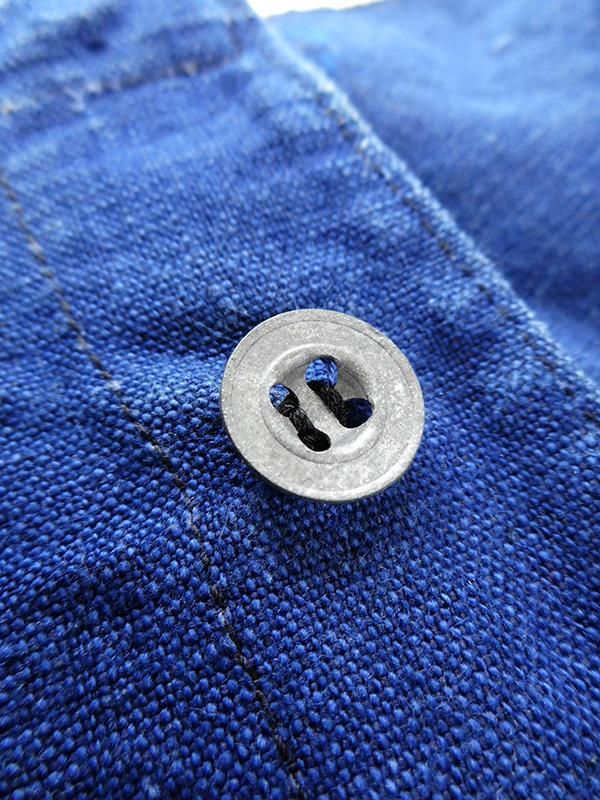 LINEN COTTON PIN-STRIPED UNEVEN DYEING 2 TUCKS PANTS(XS Navy