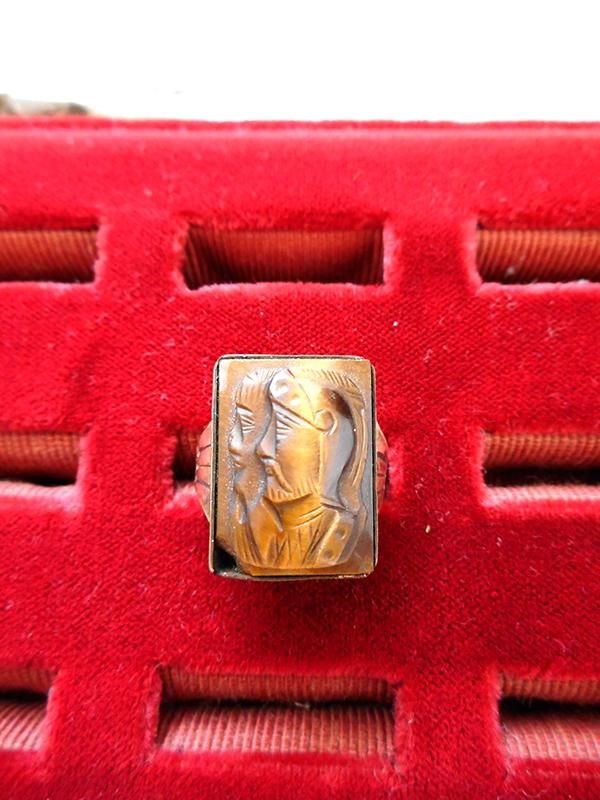 40's Cameo Ring Yellow Gold / Tigers Eye - Spring Store by