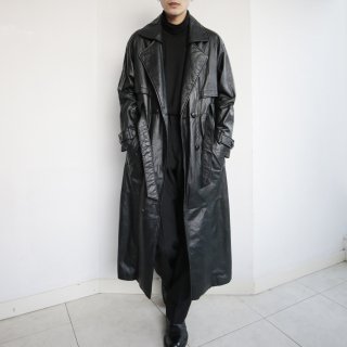 old double flap leather trench coat 