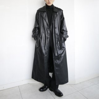 old super long leather trench coat 