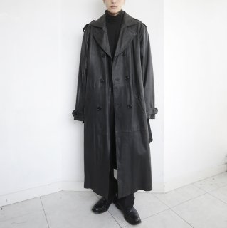 old super long leather trench coat 