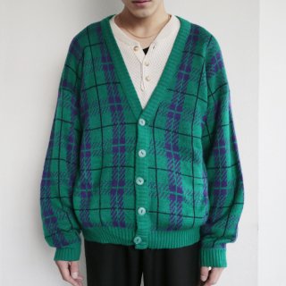 old check wool cardigan