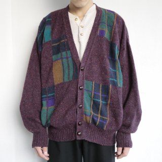 old check wool cardigan