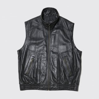 vintage stand collar aviator leather vest