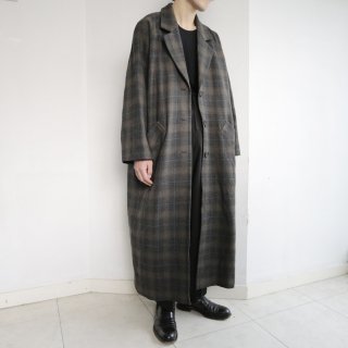 vintage super long check wool coat