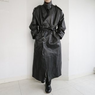 vintage stand collar leather trench coat