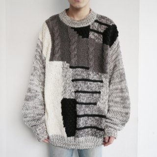 vintage irregular pattern hand knit sweater