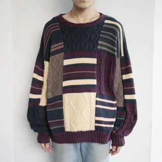 vintage izod paneled cable sweater