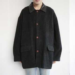 vintage leather collar wool half coat