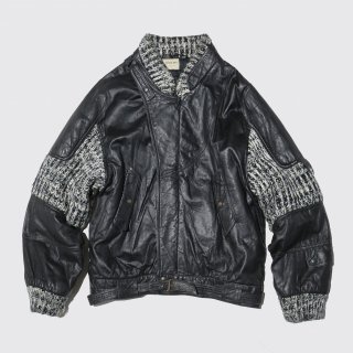 vintage knit combi leather jacket 