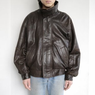 vintage stand collar leather jacket 