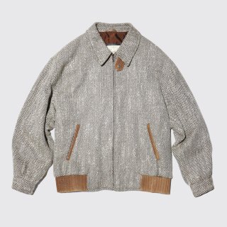 vintage leather combi herringbone tweed jacket
