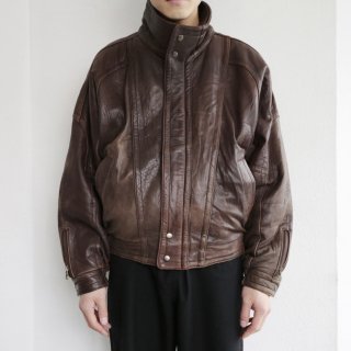 vintage stand collar leather jacket