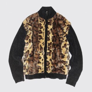 vintage faux fur combi knit jacket