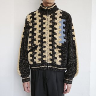 vintage geometry knit zipped jacket