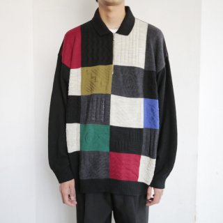 vintage paneled half zipped sweater