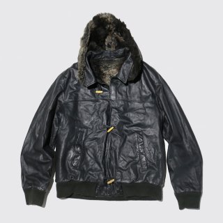 vintage hooded leather jacket , detachable hood , fur liner