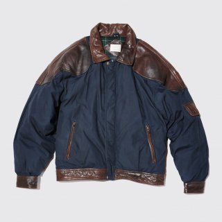 vintage leather combi puffer jacket