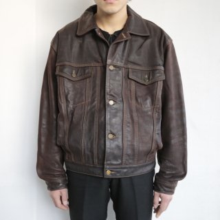 vintage oiled leather trucker jacket