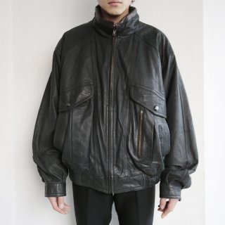 vintage stand collar zipped leather jacket