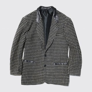 vintage leather lapel houndstooth tailored jacket