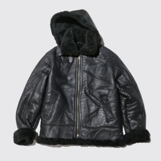 vintage type b-3 shearling mouton jacket with hoodie