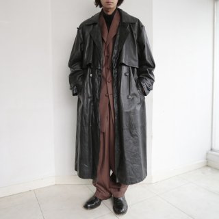 vintage layered flap leather trench coat