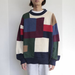 vintage multi color cotton loose sweater