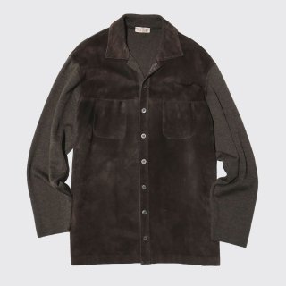 vintage suede leather combi knit jacket