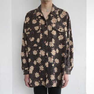 vintage flower pattern open collar shirt