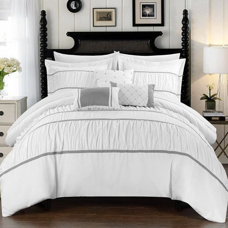 Chic Home 90GSMマイクロファイバーベットリネン10点セット シーツ付き * Chery 10 Piece Comforter Complete Bed / White