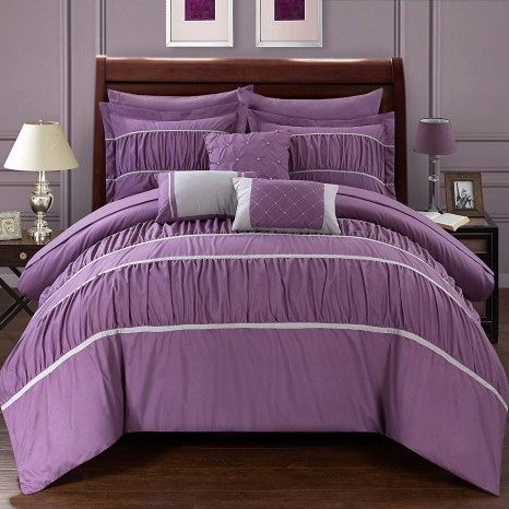 Chic Home 90GSMマイクロファイバーベットリネン10点セット シーツ付き * Chery 10 Piece Comforter Complete Bed / Plum
