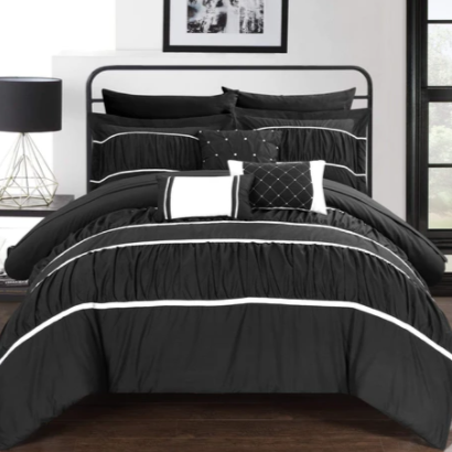 Chic Home 90GSMマイクロファイバーベットリネン10点セット シーツ付き * Chery 10 Piece Comforter Complete Bed / Black