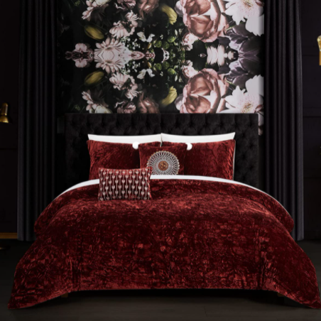<img class='new_mark_img1' src='https://img.shop-pro.jp/img/new/icons14.gif' style='border:none;display:inline;margin:0px;padding:0px;width:auto;' />Chic Home ラグジュアリーベルベット 掛け布団5点セット ✻ Alianna 5 Piece Crinkle Crushed Velvet Comforter/ Burgundy