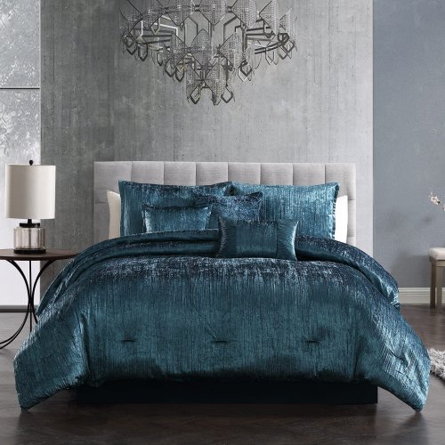 Riverbrook Home クリンクルベルベット掛け布団&クッション6〜7点セット＊ Turin Comforter Set / Blue