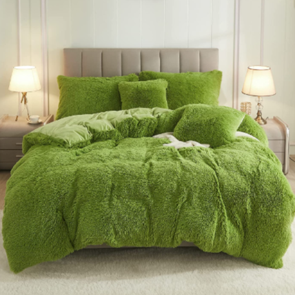もふもふ掛け布団カバー＆枕カバー２〜３点セット ＊ Uhamho Faux Fur Velvet Fluffy Bedding Duvet Cover Set / Apple Green