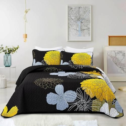 <img class='new_mark_img1' src='https://img.shop-pro.jp/img/new/icons14.gif' style='border:none;display:inline;margin:0px;padding:0px;width:auto;' />Anibeddingʥ˥٥ǥ󥰡˥ץߥޥեС ȥС3åȡLightweight Floral Quilt Set /YellowBlack