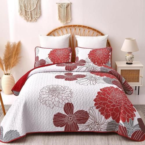 <img class='new_mark_img1' src='https://img.shop-pro.jp/img/new/icons14.gif' style='border:none;display:inline;margin:0px;padding:0px;width:auto;' />Anibeddingʥ˥٥ǥ󥰡˥ץߥޥեС ȥС3åȡLightweight Floral Quilt Set /Red